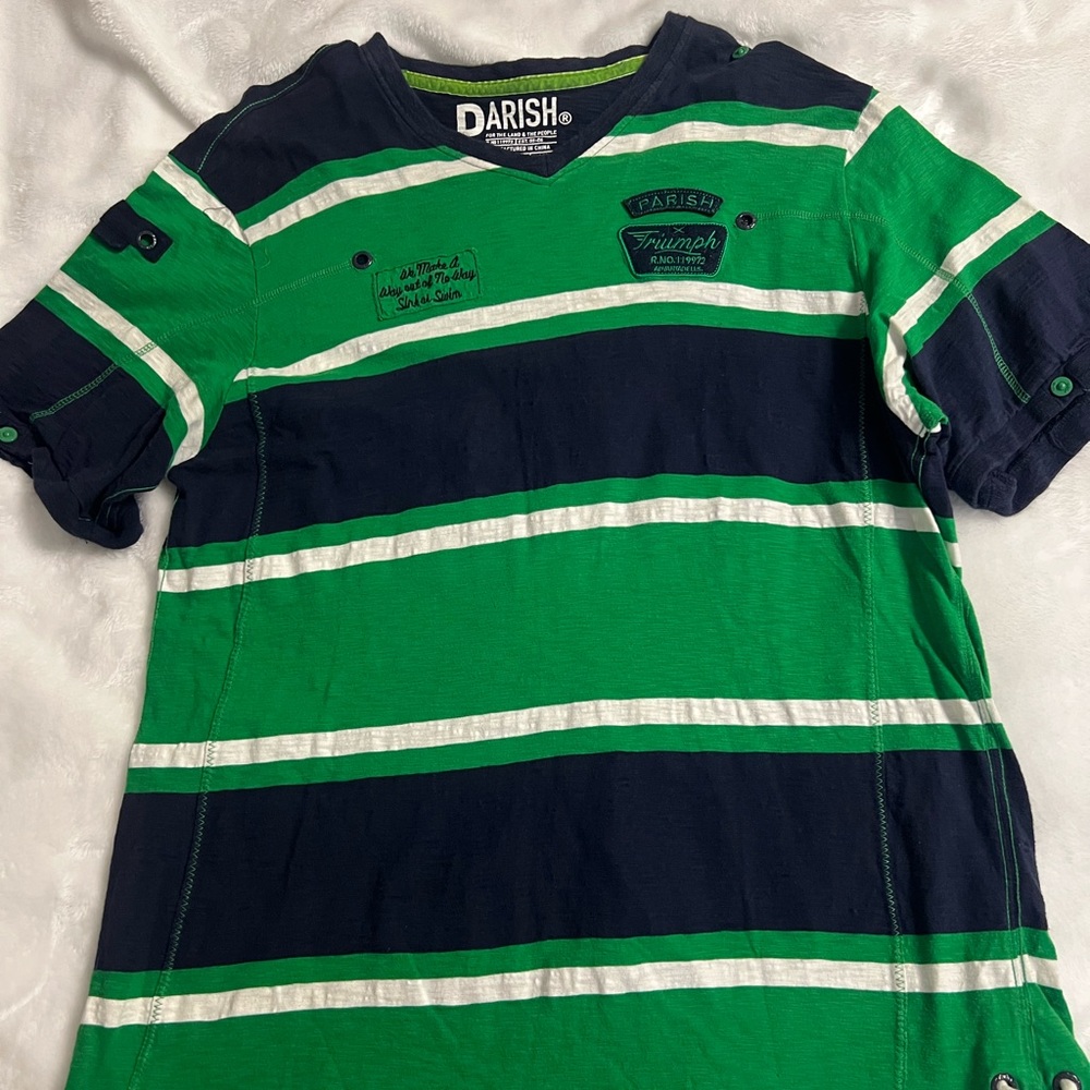 Aris Kids Tee with Green and Navy Stripes